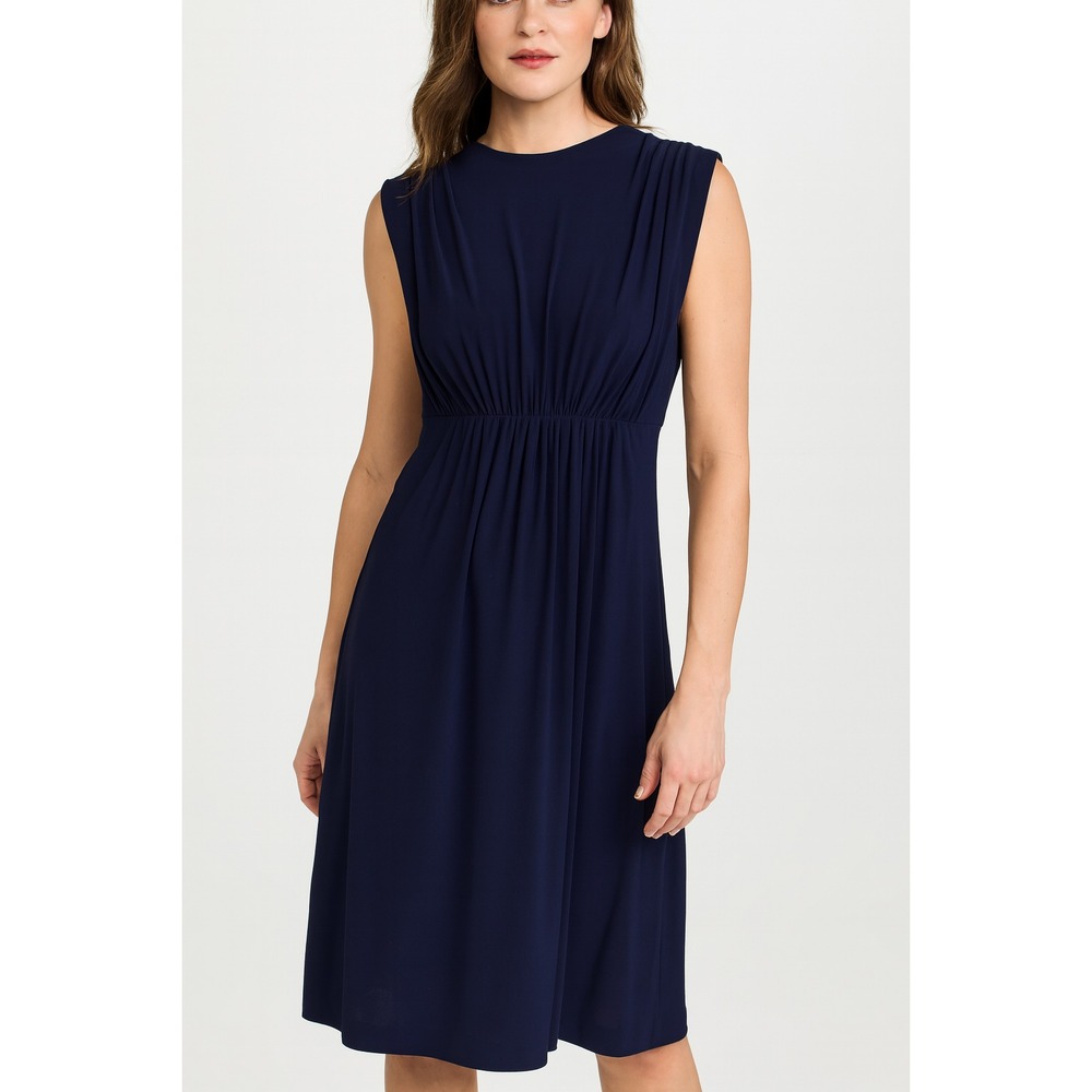 Norma Kamali Womens Dress‎ XS Navy Blue V Neck Sleeveless Midi Elegant Classy
